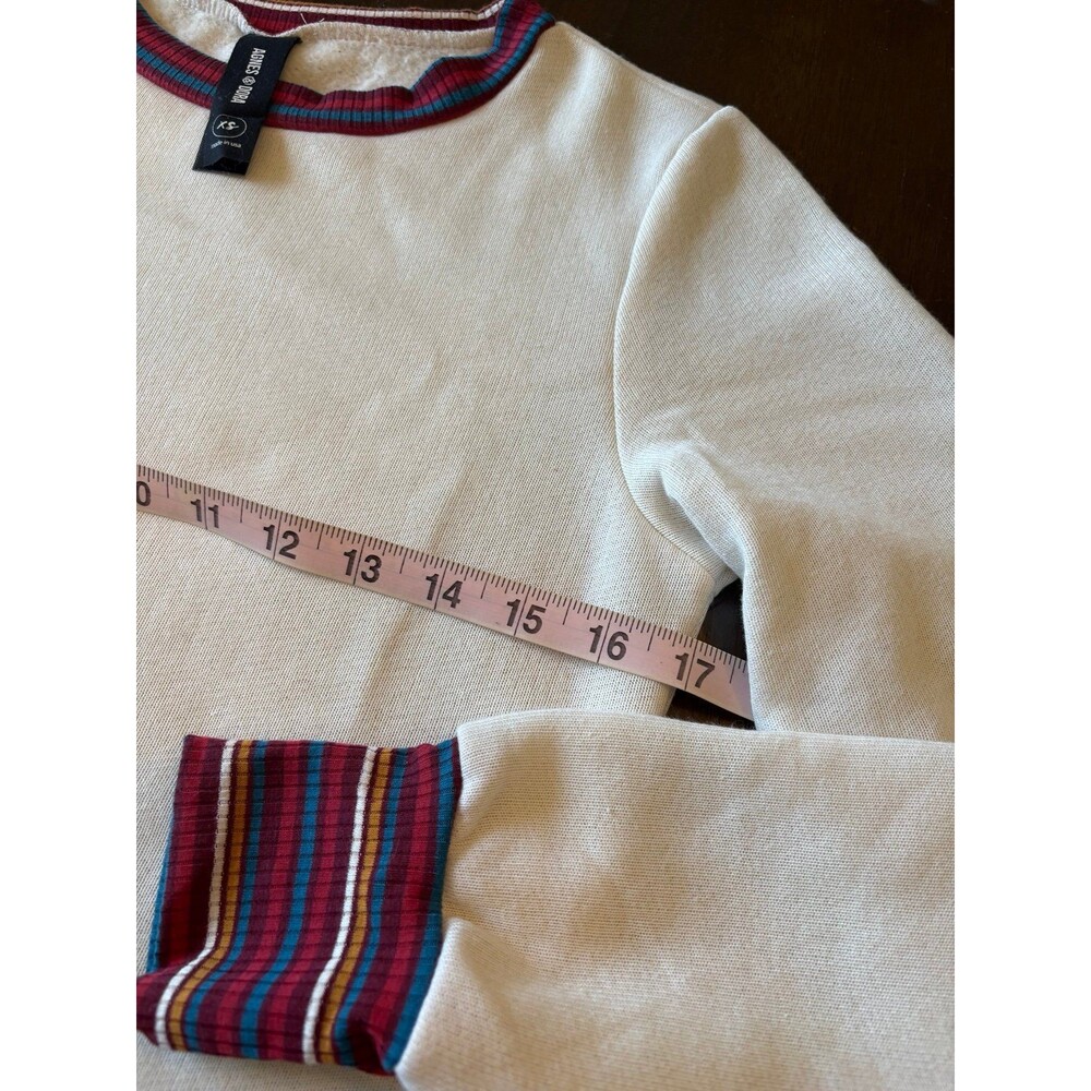 Women’s sweater cream retro stripe crewneck ribbed vintage classic old school - Picture 4 of 6
